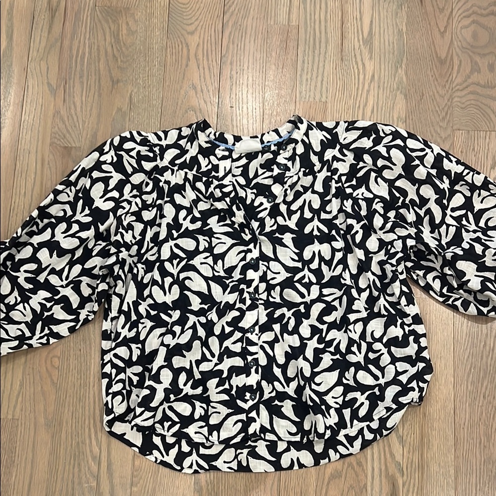 Anthropologie Black and White Blouse with Bishop Sleeves
